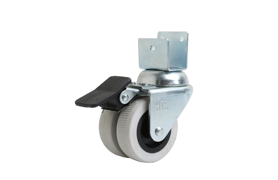 Grey Double Pulley Short U Disc Caster With Brake- Shelf and Display Caster