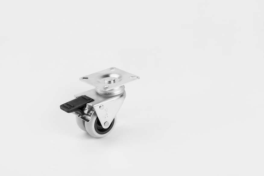 Grey Double Pulley Disc Caster With Brake-Furniture Caster and Wheels