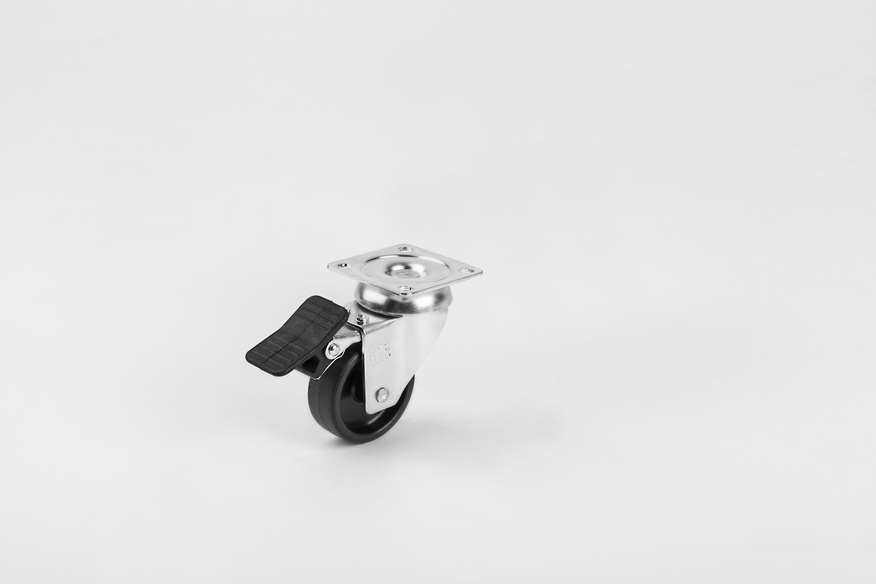 Double ball bearing Black Disc Caster With Brake- Furniture Caster
