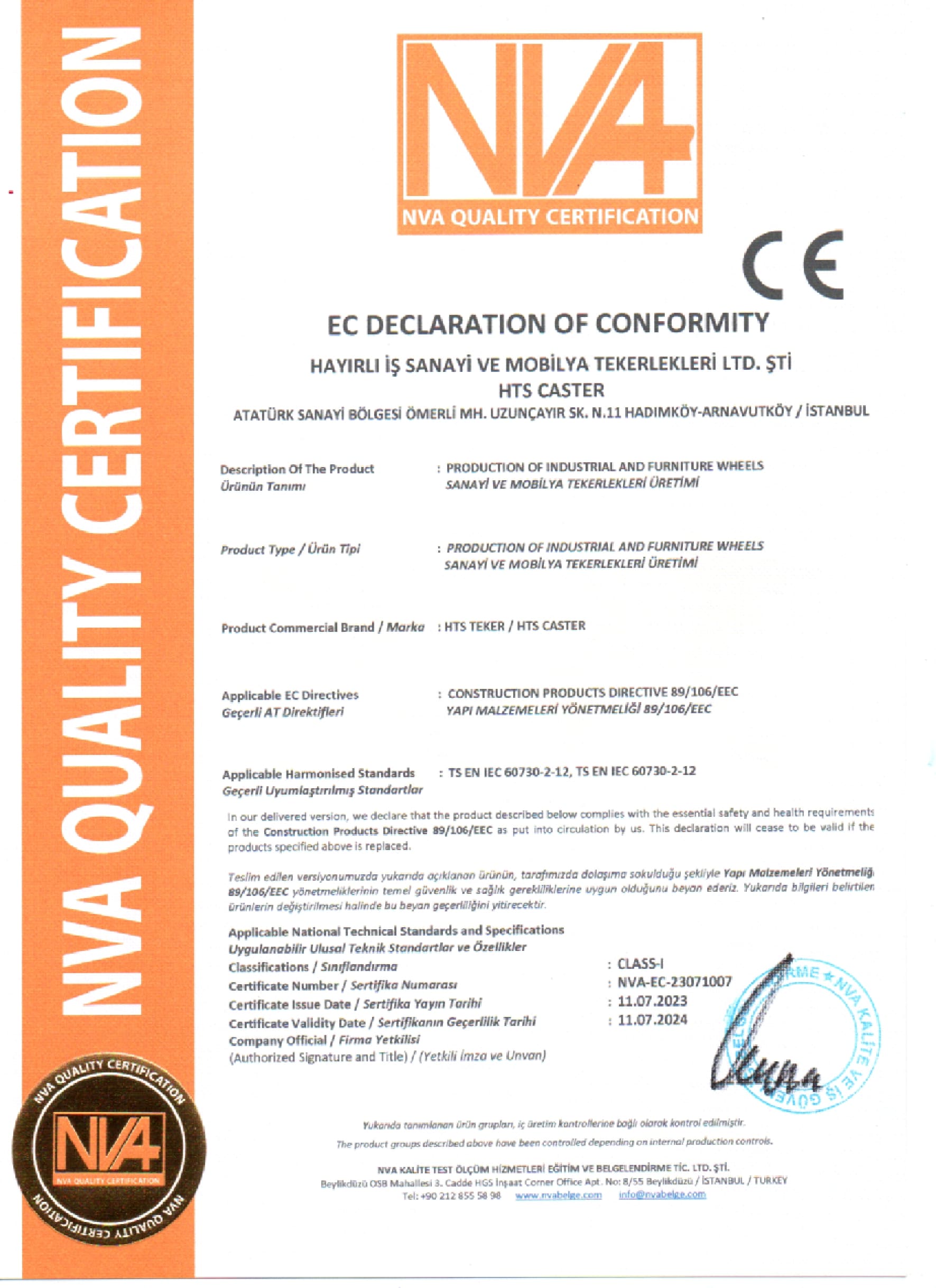 CE Declaration of Conformity (EN Standards)